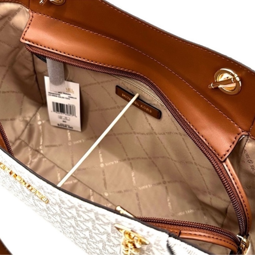 Michael Kors Large Jet Set Travel Chain Shoulder Bag & Trifold Wallet Vanilla - Picture 10 of 14